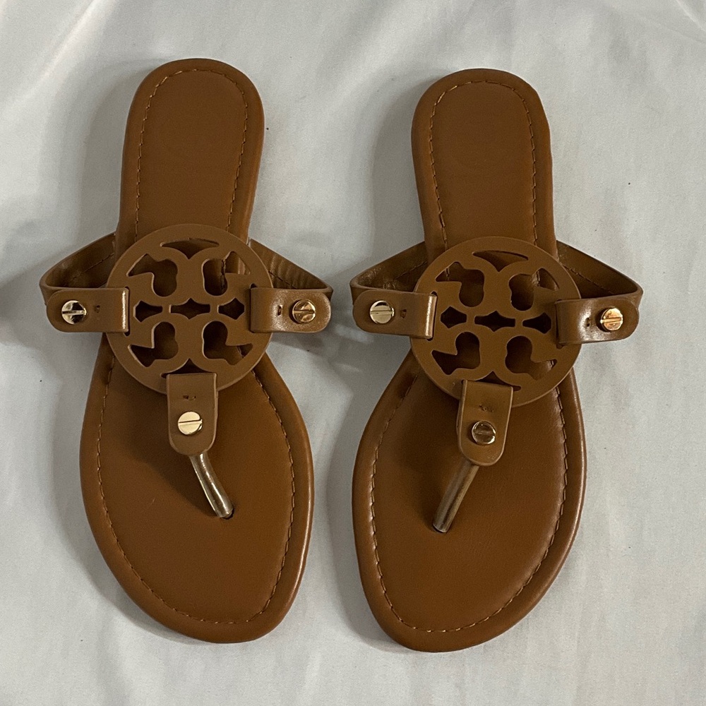 Tory Burch Brown Sandals with Logo Cutout